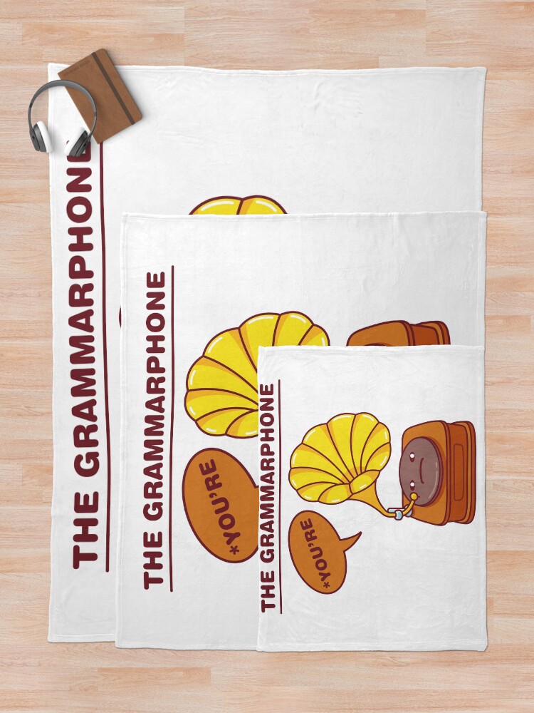 "The Grammarphone Funny Gramophone Wordplay" Throw Blanket for Sale