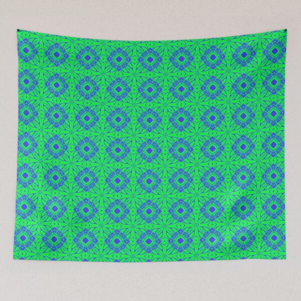 Item preview, beautiful green and blue ornamental tile pattern design designed and sold by AgnieszkaArt.