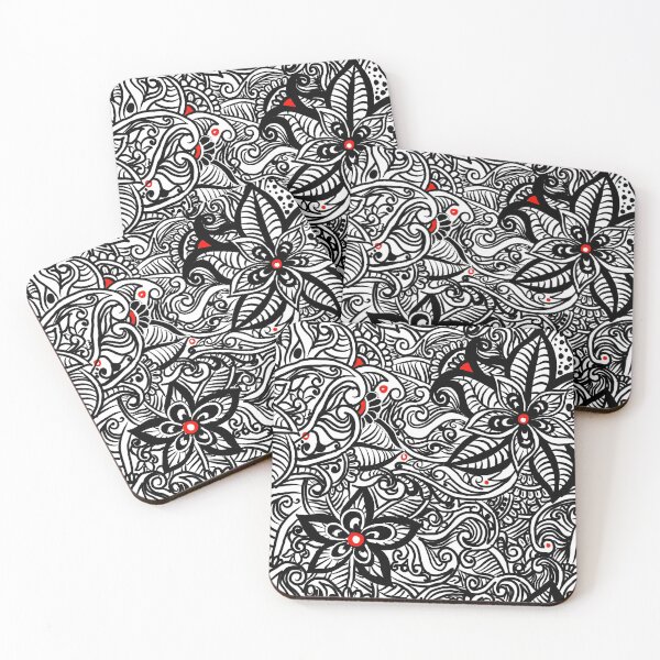 Artikelvorschau, Blumen Muster Zendoodle Schwarz-Weiß entworfen und verkauft von Patricia Piotrak.