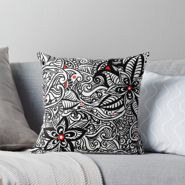 Artikelvorschau, Blumen Muster Zendoodle Schwarz-Weiß entworfen und verkauft von Patricia Piotrak.
