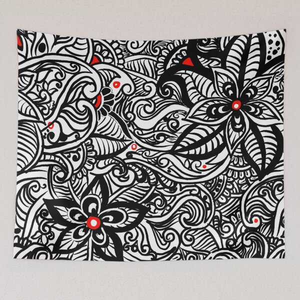 Item preview, Flowers pattern Zendoodle black and white designed and sold by Patricia Piotrak.