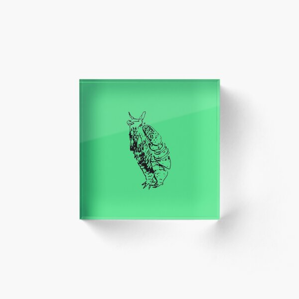 Green Pangolin / Armadillo Drawing Acrylic Block