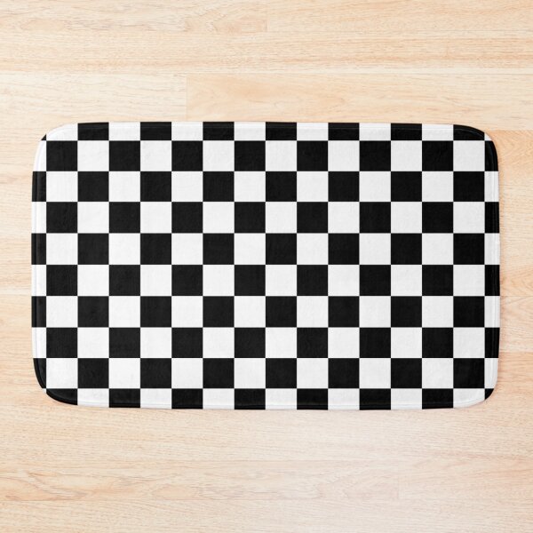 CHECK, Pattern, Checks, Checkered, Black & white. Bath Mat