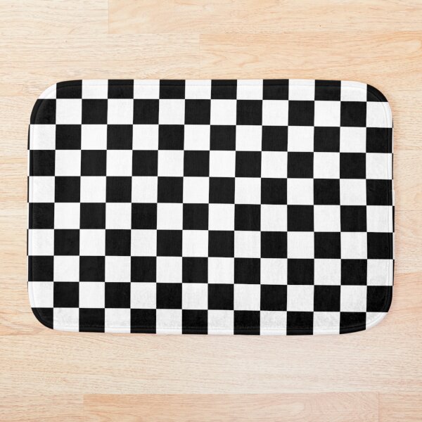 CHECK, Pattern, Checks, Checkered, Black & white. Bath Mat