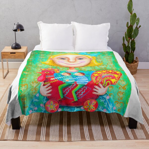 Item preview, Girl with twins on a red rooster in an aquamarine room designed and sold by govorun.