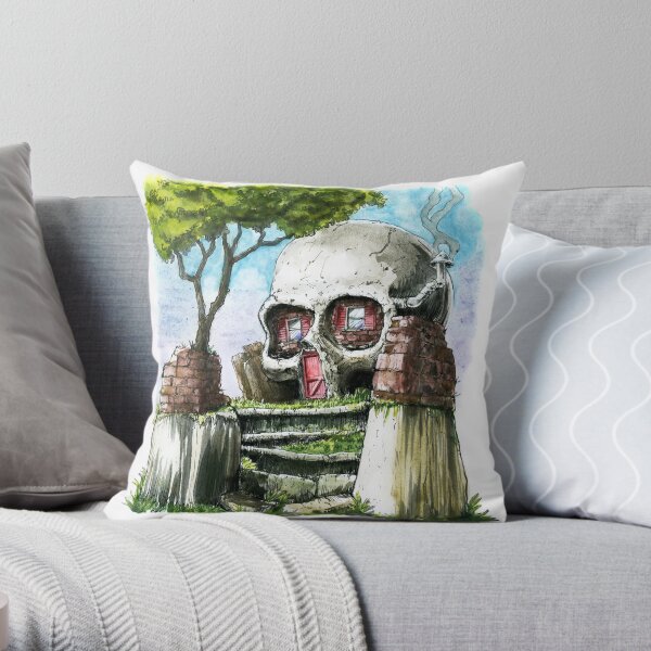 Skull House Throw Pillow