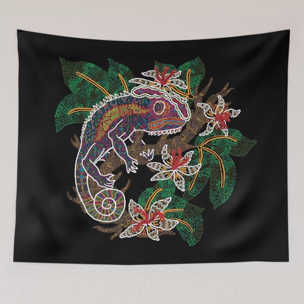 Item preview, PSYCHEDELIC TRIPPY HORROR VACUI ANIMAL CHAMELEON ON BRANCH - linework designed and sold by Xotico Design.