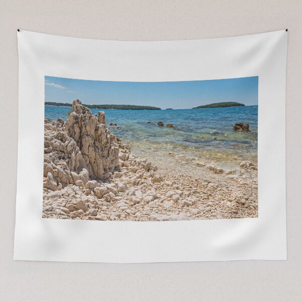 Item preview, Beautiful rocky beach, blue sea and islands in Istria, Croatian coast designed and sold by anytka.