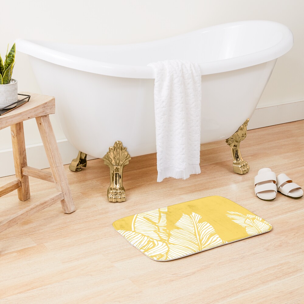 Banana Leaves on Yellow Bath Mat