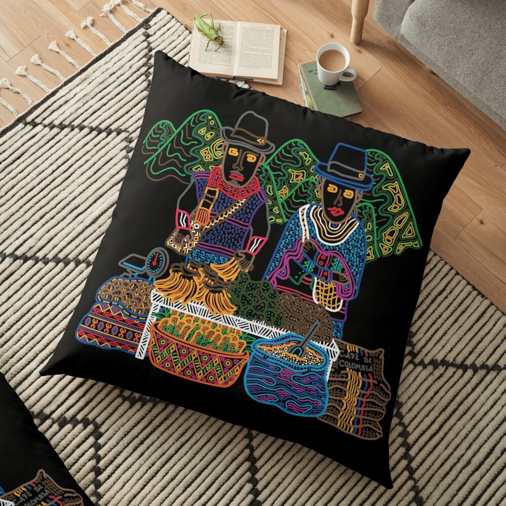 SILVIA MARKET GUAMBIANO SOUTH AMERICA COLOMBIA - linework Floor Pillow