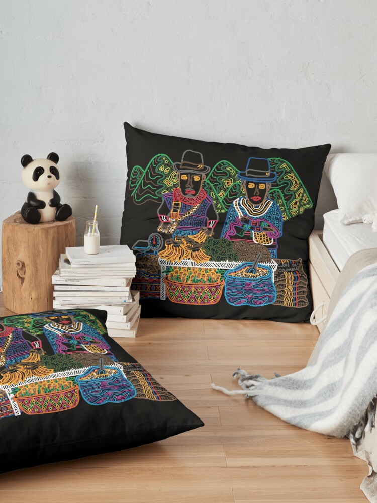 Alternate view of SILVIA MARKET GUAMBIANO SOUTH AMERICA COLOMBIA - linework Floor Pillow