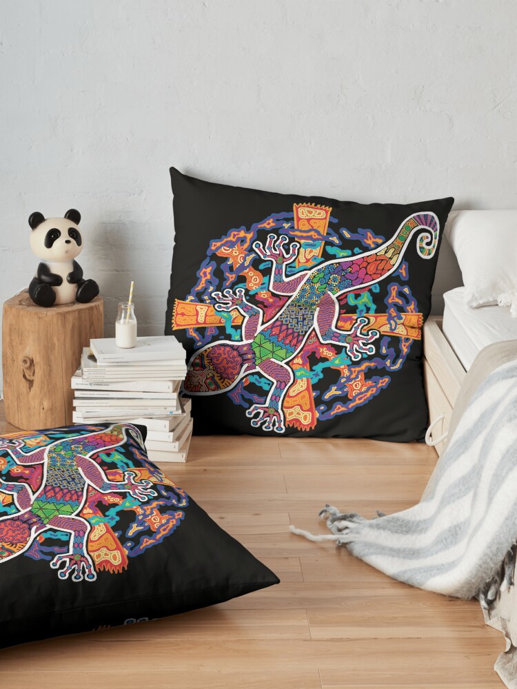 Alternate view of PSYCHEDELIC TRIPPY HORROR VACUI ANIMAL NEWT LIZARD WITH SUN AND CLOUDS - full colour Floor Pillow