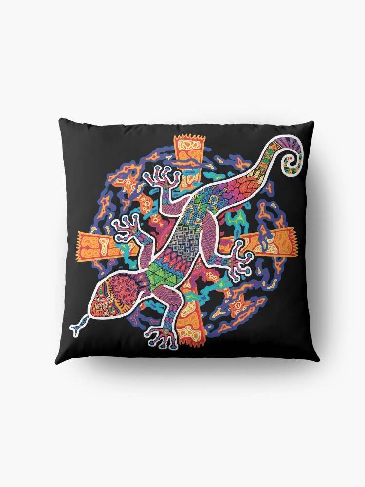 Alternate view of PSYCHEDELIC TRIPPY HORROR VACUI ANIMAL NEWT LIZARD WITH SUN AND CLOUDS - full colour Floor Pillow