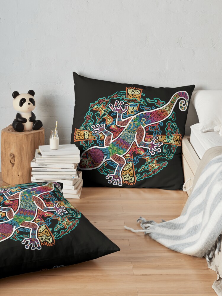 Alternate view of PSYCHEDELIC TRIPPY HORROR VACUI ANIMAL NEWT LIZARD WITH SUN AND CLOUDS - linework Floor Pillow