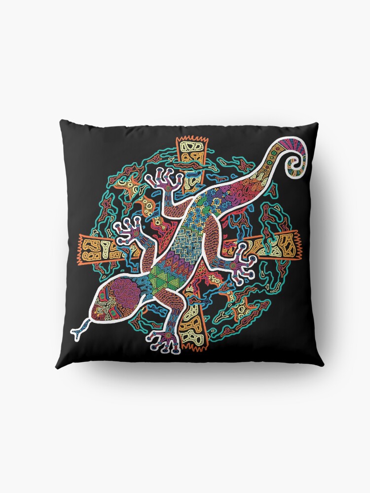 Alternate view of PSYCHEDELIC TRIPPY HORROR VACUI ANIMAL NEWT LIZARD WITH SUN AND CLOUDS - linework Floor Pillow