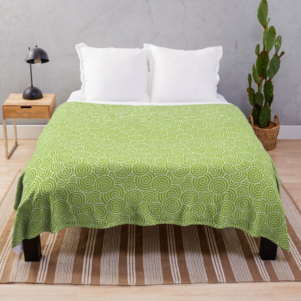 Chinese Spiral Pattern | Swirls | Lime Green and White | Throw Blanket