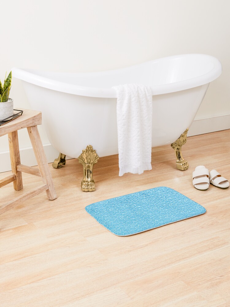 blue and white bath mat