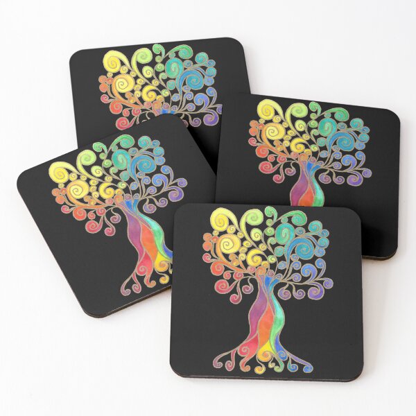 Item preview, Fancy Tree - Rainbow Colours on Black  Background designed and sold by CarolineLembke.