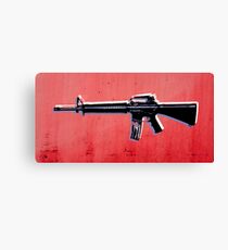 M16 Assault Rifle on Red Canvas Print