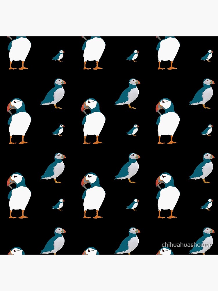Puffin on black by chihuahuashower