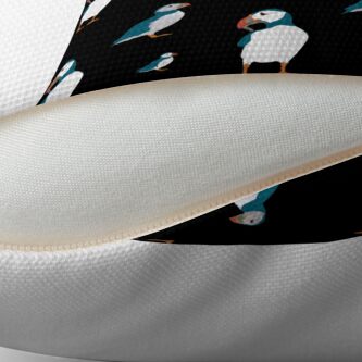 Alternate view of Puffin on black Throw Pillow