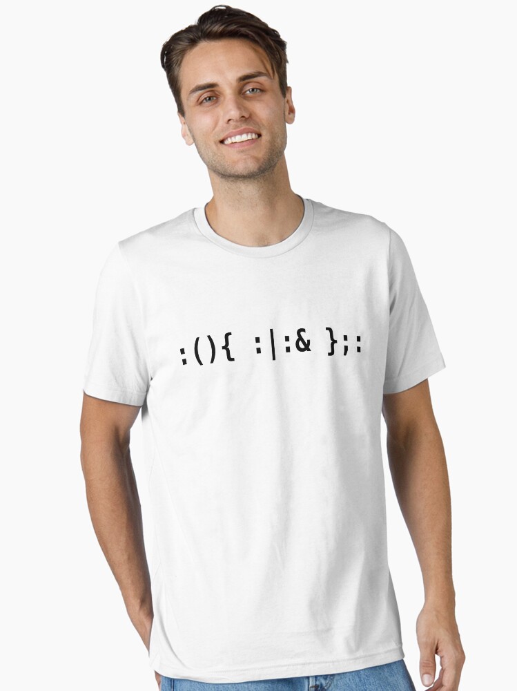 Thumbnail 2 of 7, Essential T-Shirt, Bash Fork Bomb - Black Text for Unix/Linux Hackers designed and sold by ramiro.