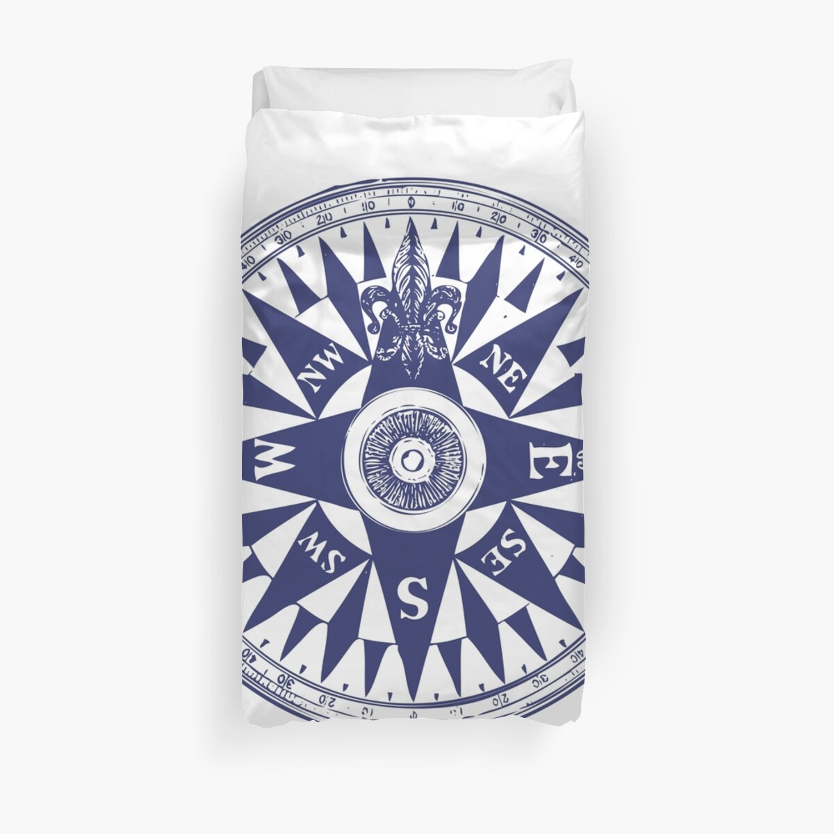 Nautical Compass Vintage Compass Navy Blue And White Duvet