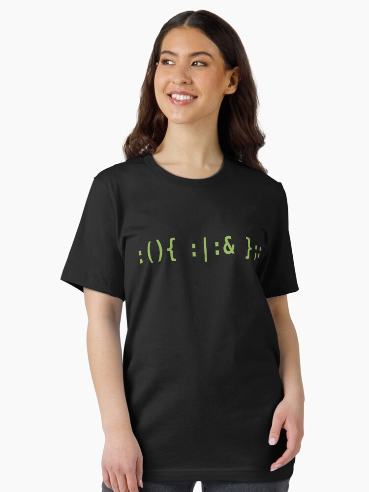 Thumbnail 2 of 7, Essential T-Shirt, Bash Fork Bomb - Light Green Text for Unix/Linux Hackers designed and sold by ramiro.