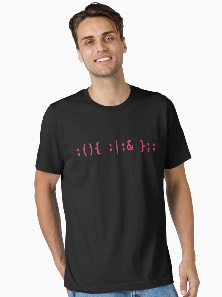 Thumbnail 1 of 7, Essential T-Shirt, Bash Fork Bomb - Pink Text for Unix/Linux Hackers designed and sold by ramiro.