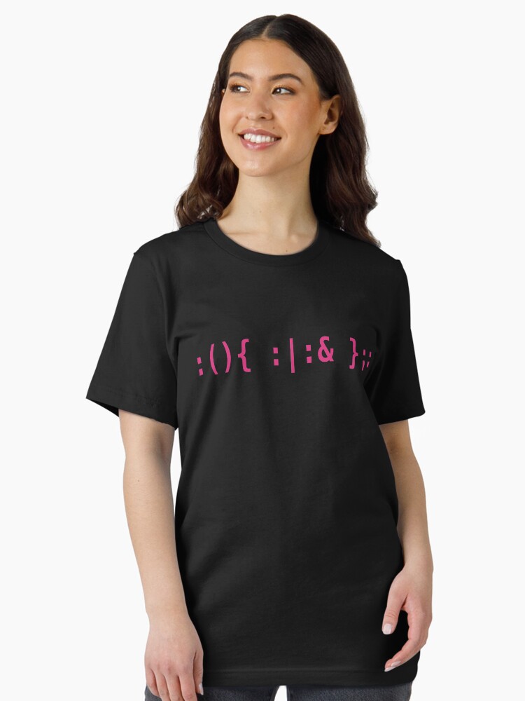 Thumbnail 2 of 7, Essential T-Shirt, Bash Fork Bomb - Pink Text for Unix/Linux Hackers designed and sold by ramiro.