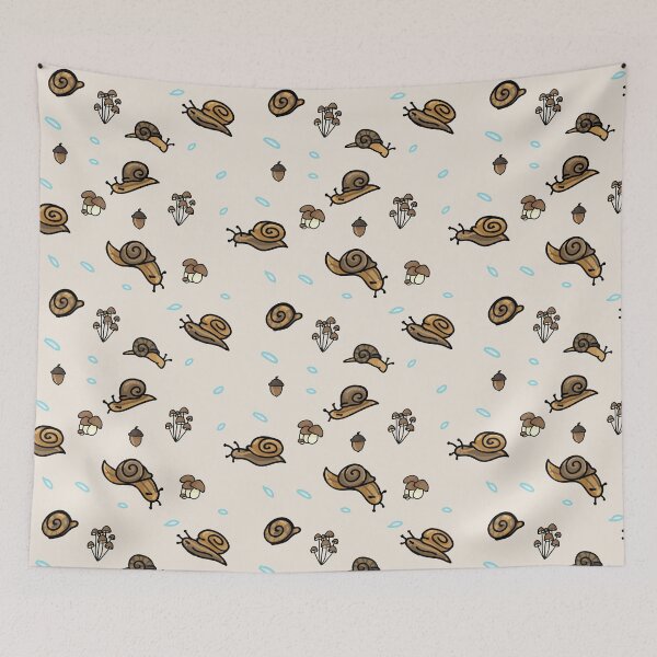 Item preview, Cute woodland snail and mushroom cartoon seamless vector pattern.  designed and sold by Limolida.