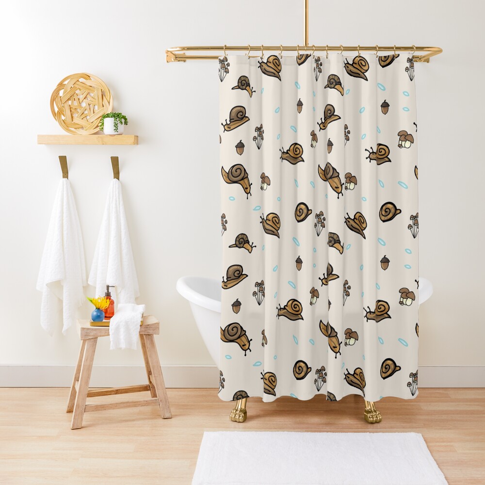 "Cute woodland snail and mushroom cartoon seamless vector pattern