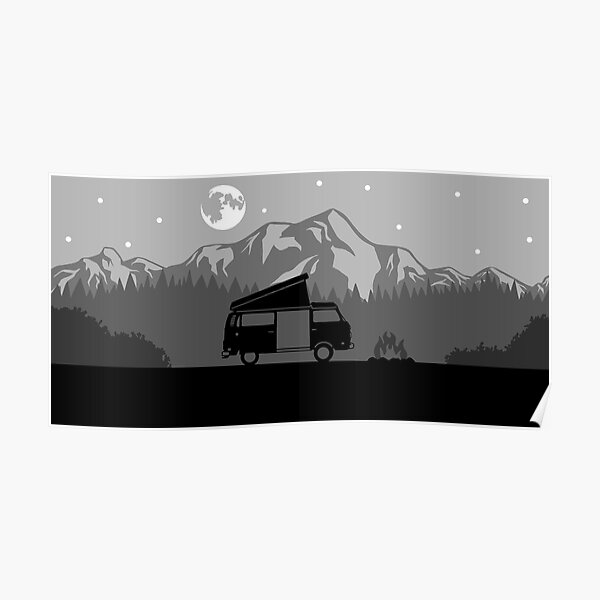 Westy Camping (Black) Poster
