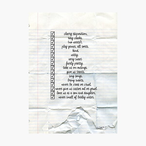 Nanny Checklist Photographic Print
