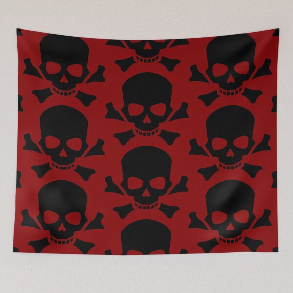 Item preview, BLACK SKULL AND CROSSBONES ON DARK RED designed and sold by PetsandBeyond.