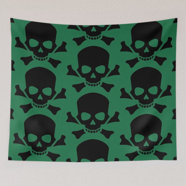 Item preview, BLACK SKULL AND CROSSBONES ON DARK SPRING GREEN designed and sold by PetsandBeyond.