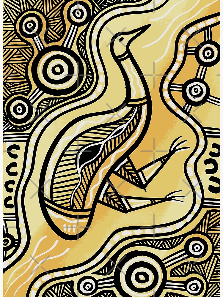 Authentic Aboriginal Art Emu Poster For Sale By HogarthArts Redbubble   Flat,750x,075,f Pad,750x1000,f8f8f8.u2 