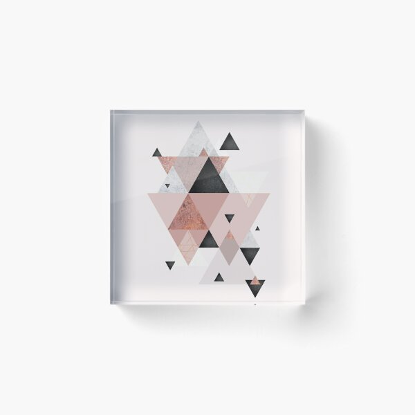 Geometric Compilation in Rose Gold and Blush Pink Acrylic Block