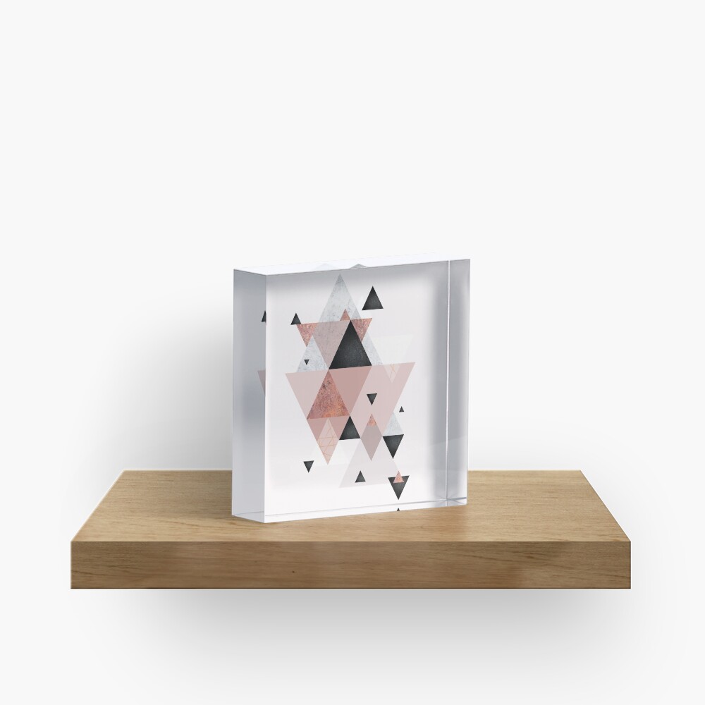 Geometric Compilation in Rose Gold and Blush Pink Acrylic Block