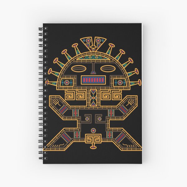 MUISCA CHIBCHA COLOMBIA MAN MASK IDOL - linework Spiral Notebook