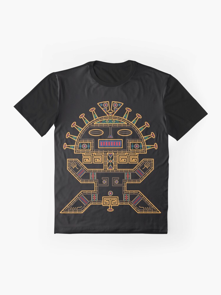 Alternate view of MUISCA CHIBCHA COLOMBIA MAN MASK IDOL - linework Graphic T-Shirt