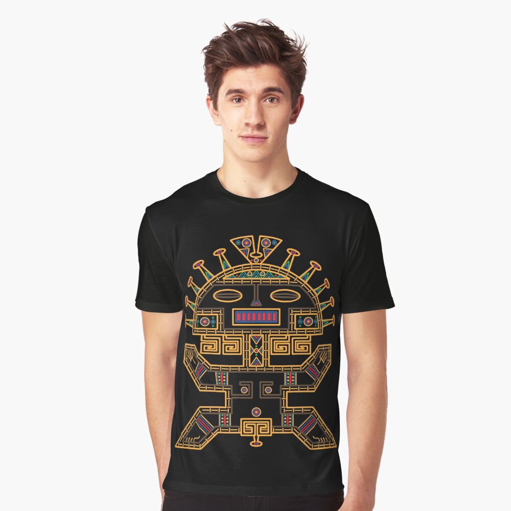 MUISCA CHIBCHA COLOMBIA MAN MASK IDOL - linework Graphic T-Shirt