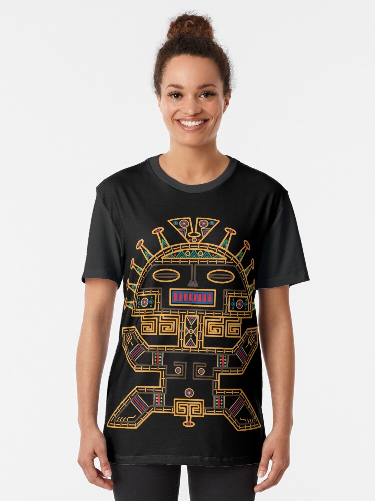 Alternate view of MUISCA CHIBCHA COLOMBIA MAN MASK IDOL - linework Graphic T-Shirt