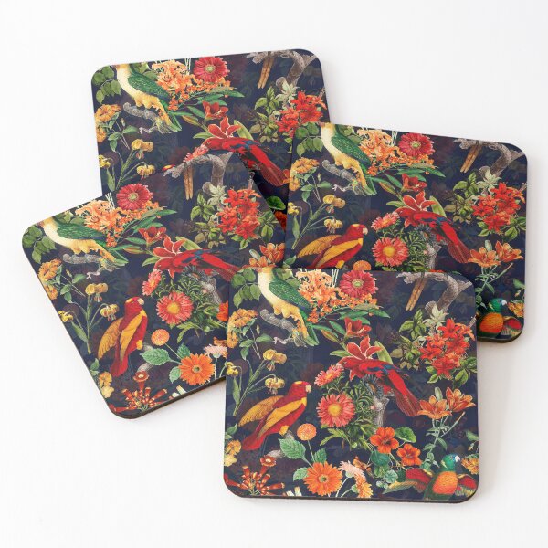 Item preview, Vintage Tropical Bird  Night Jungle Botanical Night Garden dark blue Nightgarden designed and sold by UtArt.