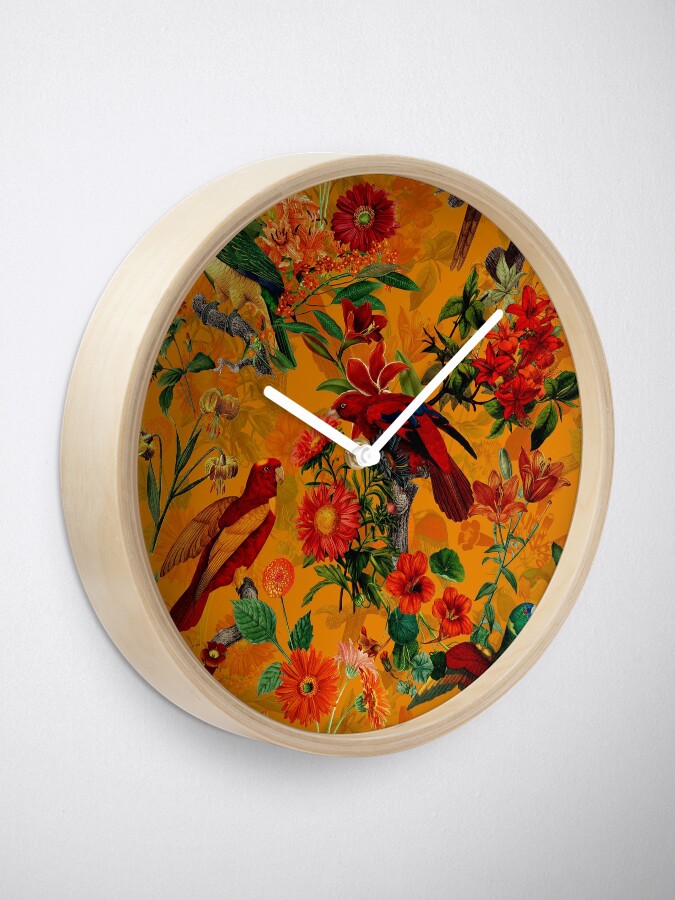 Alternate view of Vintage Tropical Bird Jungle Garden orange Clock