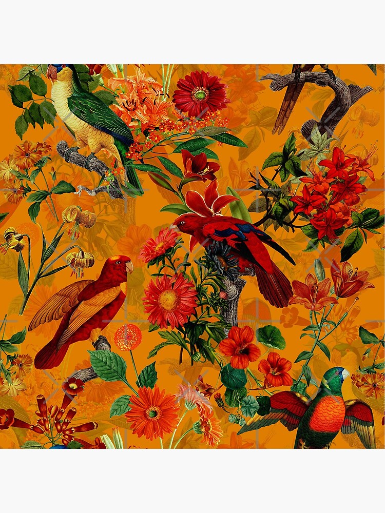 Vintage Tropical Bird Jungle Garden orange by UtArt