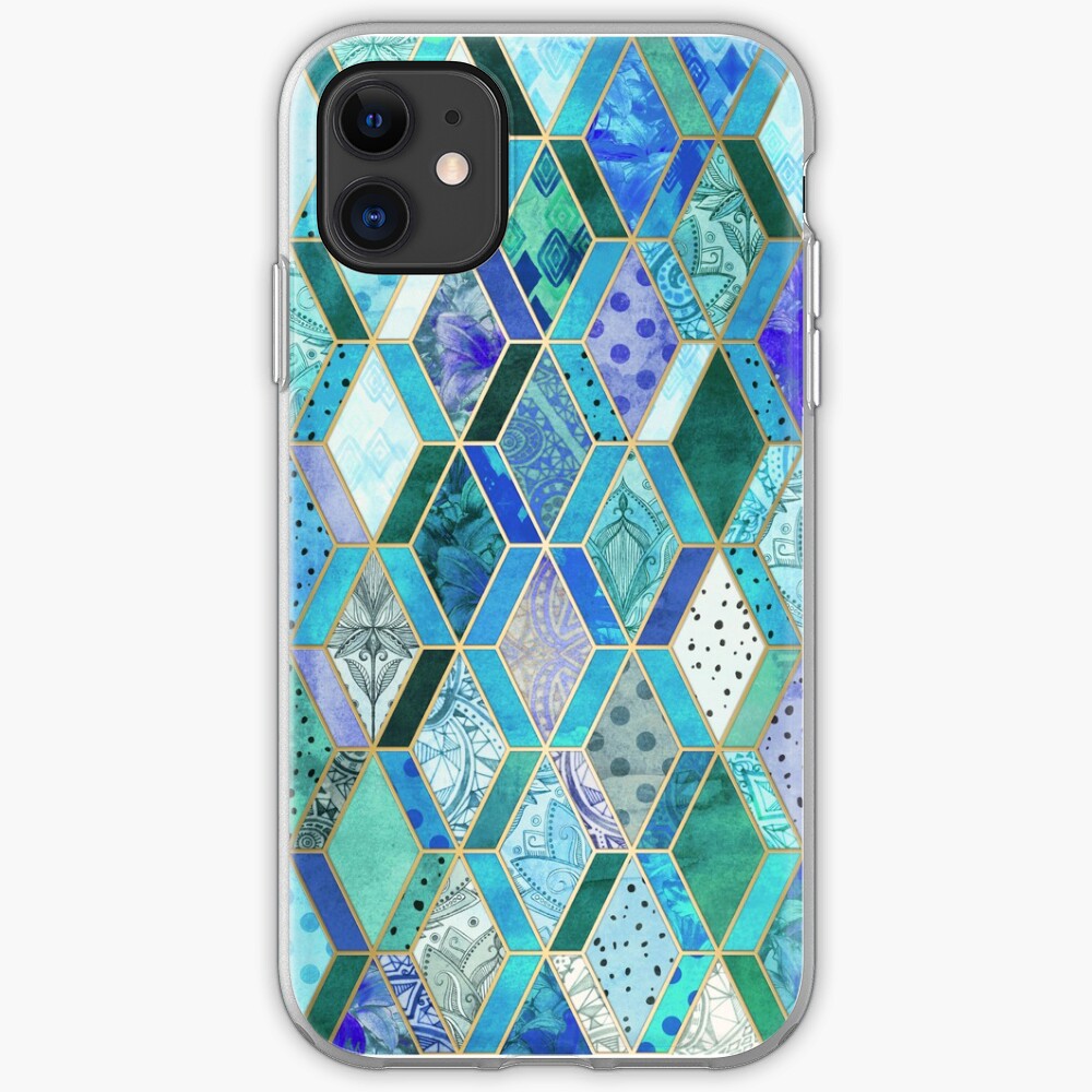 "Sapphire & Emerald Diamond Patchwork Pattern" iPhone Case & Cover by