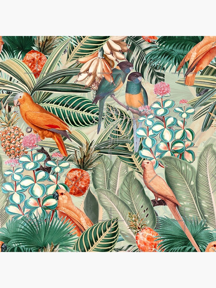 Vintage Orange Tropical Bird Jungle Garden by UtArt