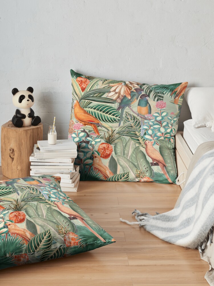 Alternate view of Vintage Orange Tropical Bird Jungle Garden Floor Pillow