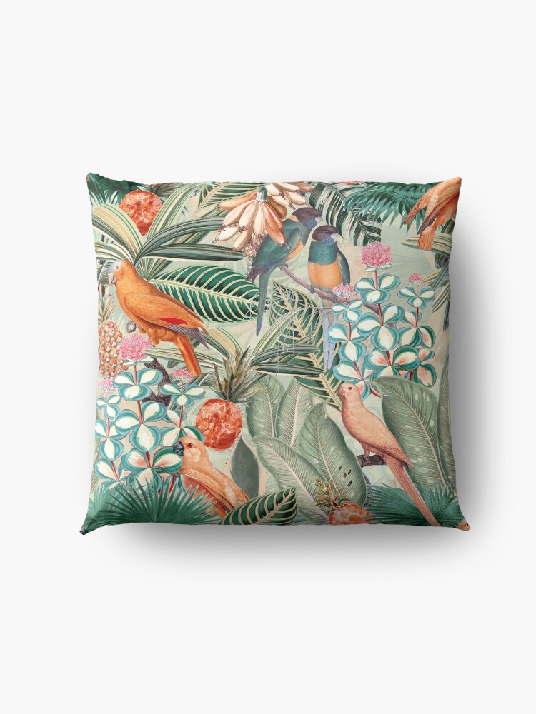 Alternate view of Vintage Orange Tropical Bird Jungle Garden Floor Pillow